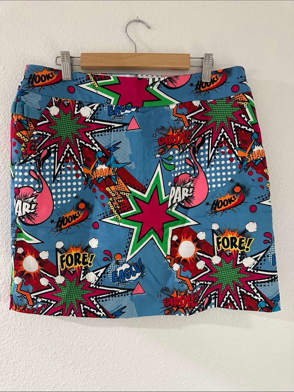 Graphic Blue Mini Golf Skirt with Pop Art Print
